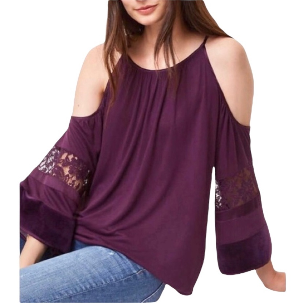 LOFT Velvet Lace Cold Shoulder Top